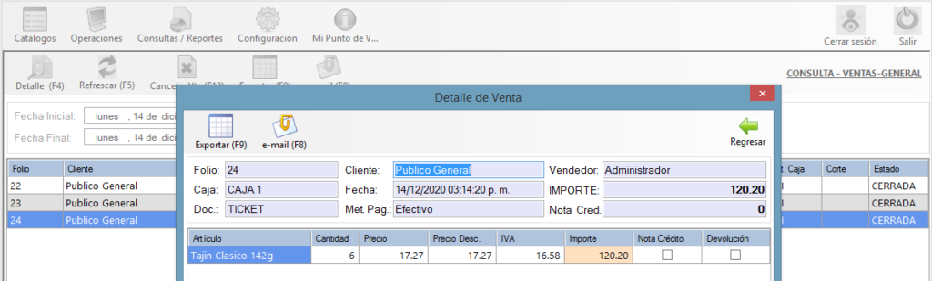 Reporte de Ventas General - Detalle